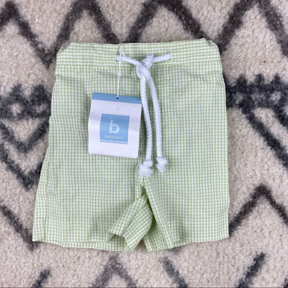 Bella Bliss Kiwi Seersucker Gingham BoySwim Trunk